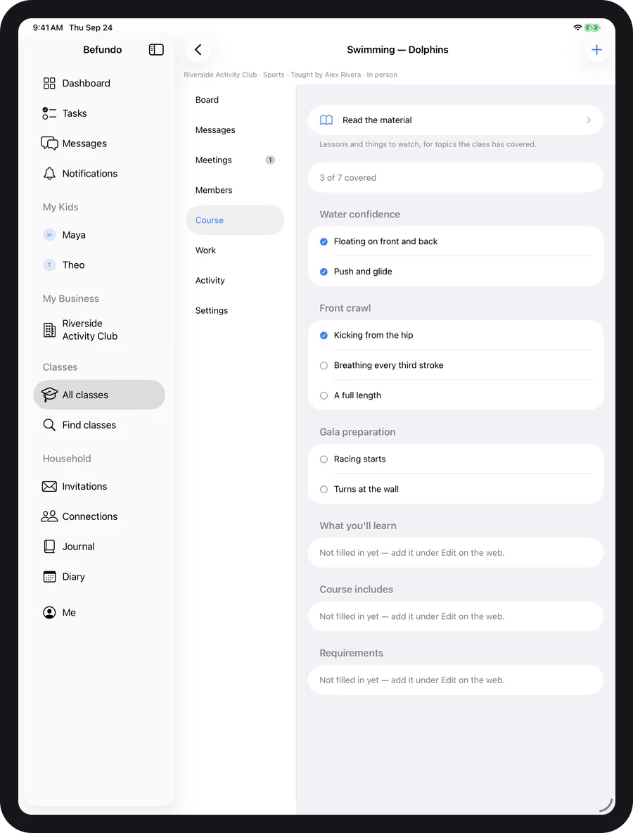 A class's course on iPad
