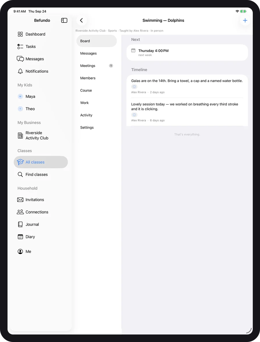 A class board on iPad