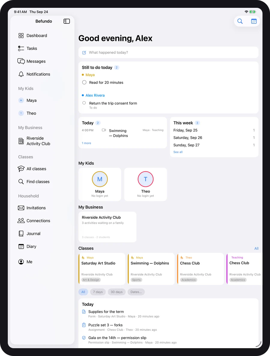 The dashboard on iPad