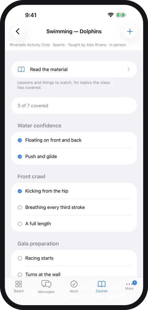 A class's course on iPhone