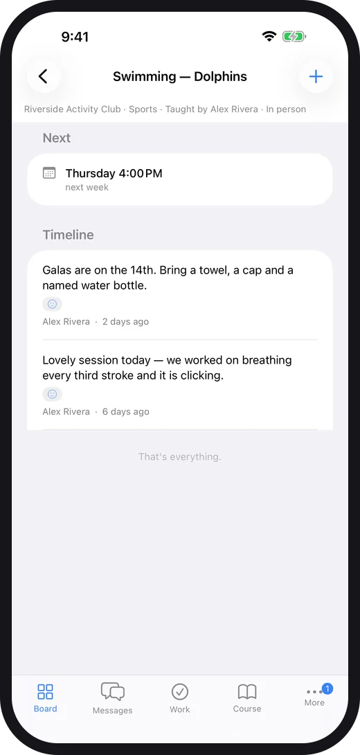 A class board on iPhone