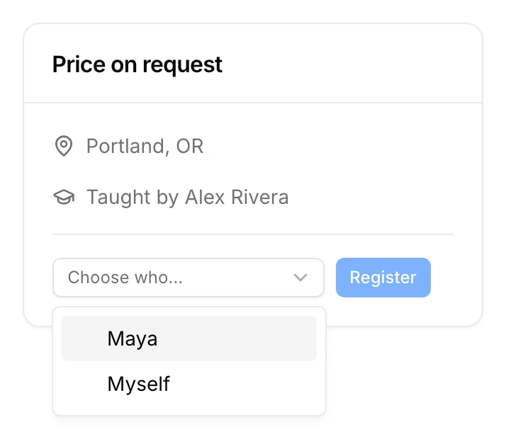 The picker open, listing Maya and then Myself, with nobody chosen